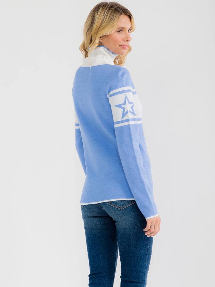 WOMEN'S LONG SLEEVE TURTLE NECK COLORBLOCK PULLOVER SWEATER