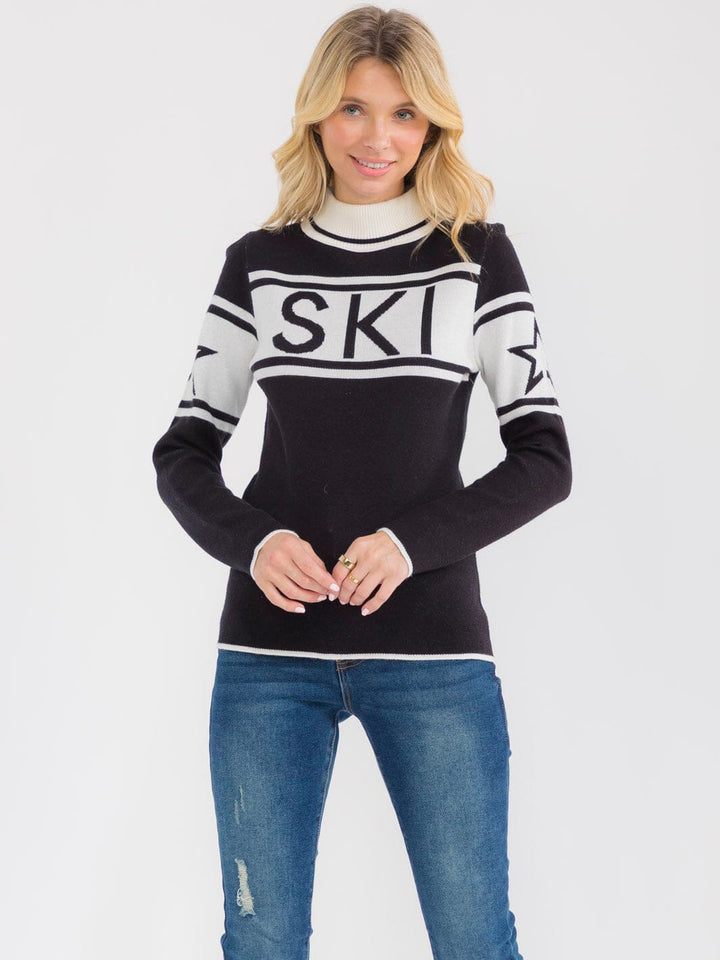 WOMEN'S LONG SLEEVE TURTLE NECK COLORBLOCK PULLOVER SWEATER