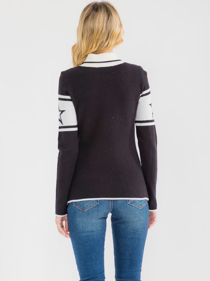 WOMEN'S LONG SLEEVE TURTLE NECK COLORBLOCK PULLOVER SWEATER