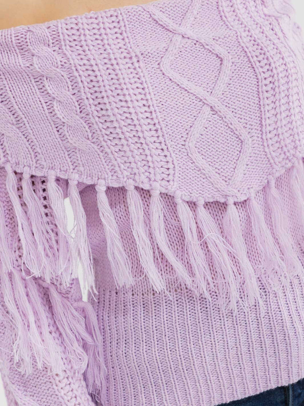 WOMEN'S LONG SLEEVE OFF SHOULDER KNIT DETAILED TOP