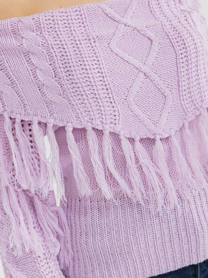 WOMEN'S LONG SLEEVE OFF SHOULDER KNIT DETAILED TOP