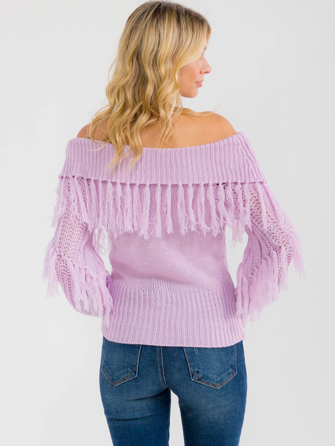 WOMEN'S LONG SLEEVE OFF SHOULDER KNIT DETAILED TOP