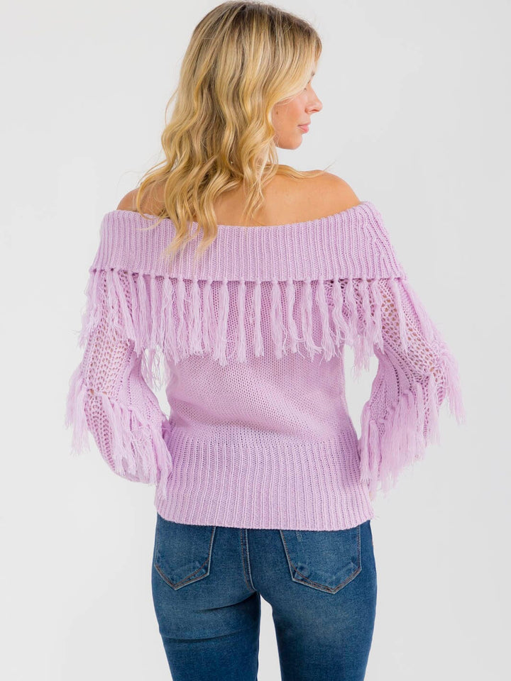 WOMEN'S LONG SLEEVE OFF SHOULDER KNIT DETAILED TOP