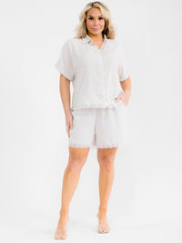 PLUS SIZE SHORT SLEEVE TOP & ELASTIC WAIST SHORTS LACE STRIPES 2PC. SET