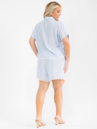 PLUS SIZE SHORT SLEEVE TOP & ELASTIC WAIST SHORTS LACE STRIPES 2PC. SET