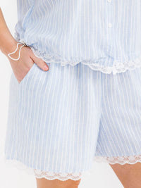 PLUS SIZE SHORT SLEEVE TOP & ELASTIC WAIST SHORTS LACE STRIPES 2PC. SET