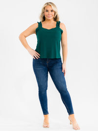 PLUS SIZE SLEEVELESS V-NECK RUFFLE RIBBED TANK TOP