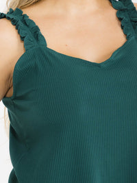 PLUS SIZE SLEEVELESS V-NECK RUFFLE RIBBED TANK TOP
