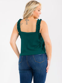 PLUS SIZE SLEEVELESS V-NECK RUFFLE RIBBED TANK TOP