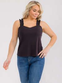 PLUS SIZE SLEEVELESS V-NECK RUFFLE RIBBED TANK TOP