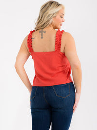 PLUS SIZE SLEEVELESS V-NECK RUFFLE RIBBED TANK TOP