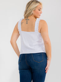 PLUS SIZE SLEEVELESS V-NECK RUFFLE RIBBED TANK TOP