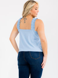 PLUS SIZE SLEEVELESS V-NECK RUFFLE RIBBED TANK TOP
