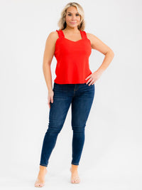 PLUS SIZE SLEEVELESS V-NECK RUFFLE RIBBED TANK TOP