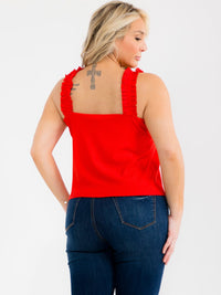 PLUS SIZE SLEEVELESS V-NECK RUFFLE RIBBED TANK TOP