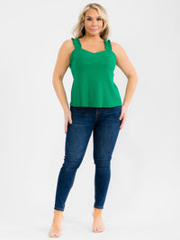 PLUS SIZE SLEEVELESS V-NECK RUFFLE RIBBED TANK TOP