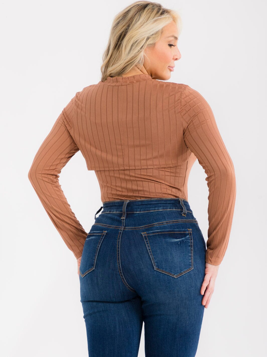 PLUS SIZE LONG SLEEVE BOLERO & SLEEVELESS RIBBED BODYSUIT