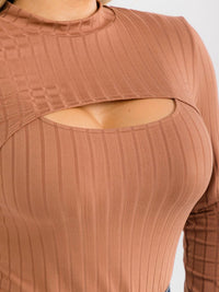 PLUS SIZE LONG SLEEVE BOLERO & SLEEVELESS RIBBED BODYSUIT