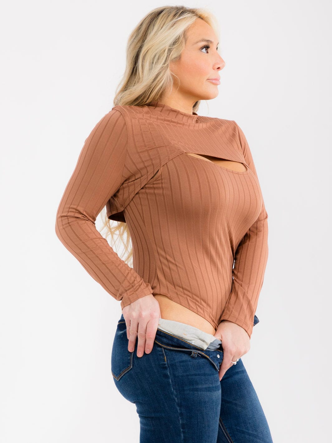 PLUS SIZE LONG SLEEVE BOLERO & SLEEVELESS RIBBED BODYSUIT