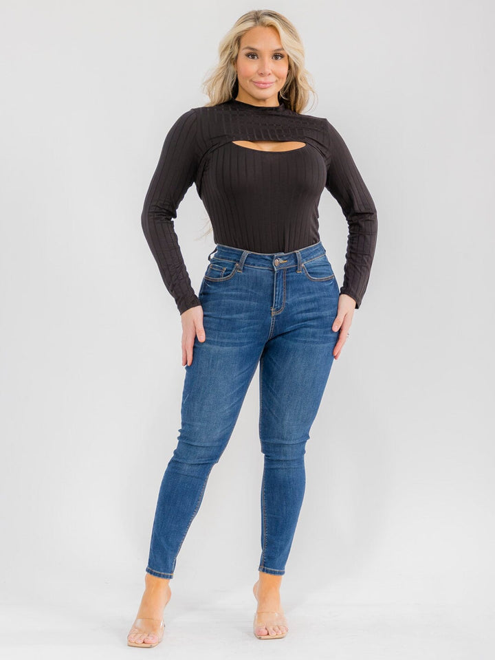 PLUS SIZE LONG SLEEVE BOLERO & SLEEVELESS RIBBED BODYSUIT