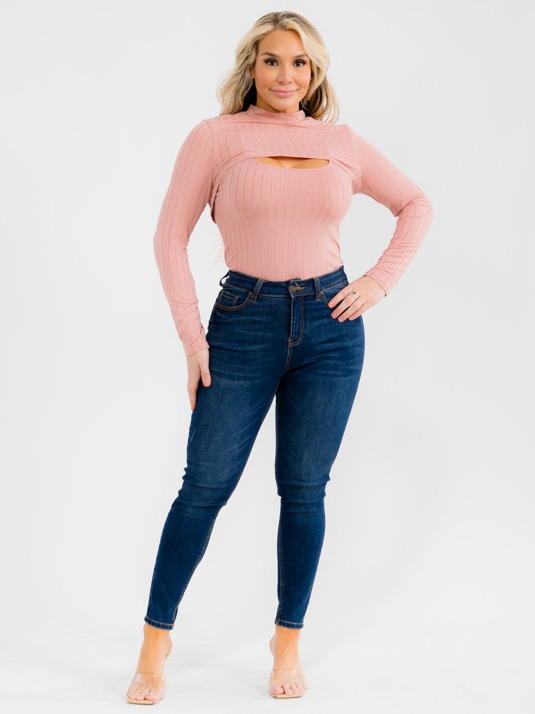 PLUS SIZE LONG SLEEVE BOLERO & SLEEVELESS RIBBED BODYSUIT