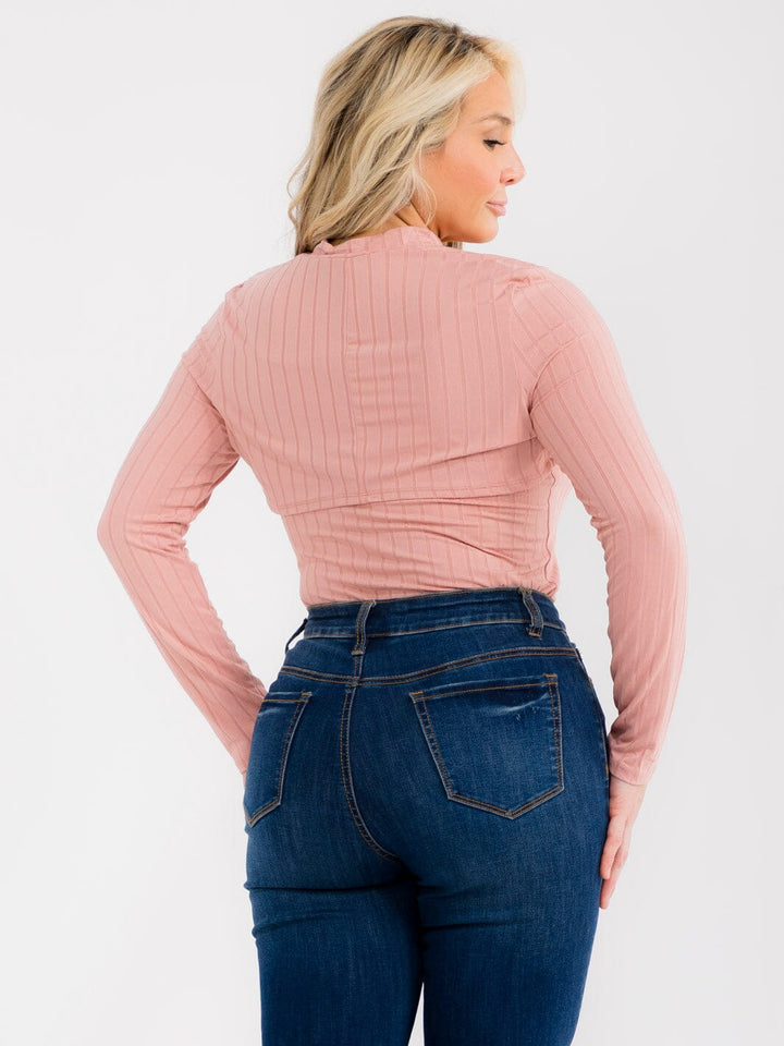 PLUS SIZE LONG SLEEVE BOLERO & SLEEVELESS RIBBED BODYSUIT