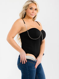 PLUS SIZE SLEEVELESS RHINESTONES DETAILED BODYSUIT