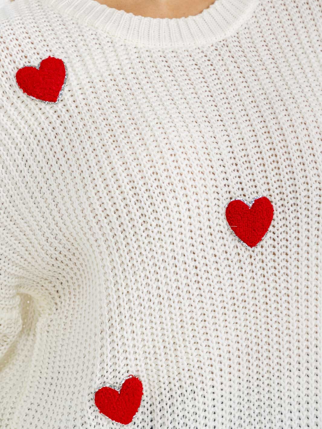 PLUS SIZE LONG SLEEVE FUZZY HEART KNIT RAW EDGE PULLOVER SWEATER