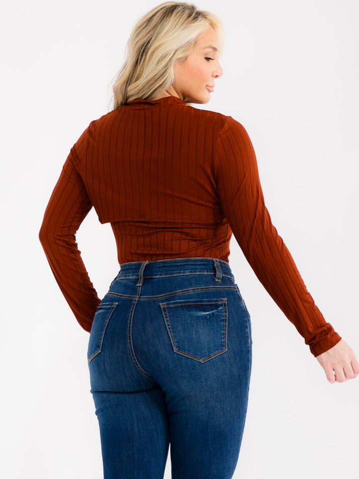 PLUS SIZE LONG SLEEVE BOLERO & SLEEVELESS RIBBED BODYSUIT