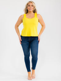 PLUS SIZE SLEEVELESS V-NECK RUFFLE RIBBED TANK TOP