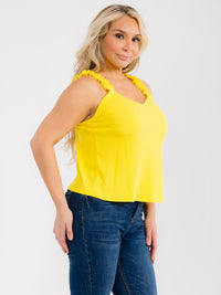 PLUS SIZE SLEEVELESS V-NECK RUFFLE RIBBED TANK TOP