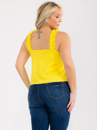 PLUS SIZE SLEEVELESS V-NECK RUFFLE RIBBED TANK TOP
