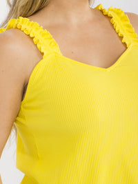 PLUS SIZE SLEEVELESS V-NECK RUFFLE RIBBED TANK TOP