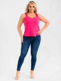 PLUS SIZE SLEEVELESS V-NECK RUFFLE RIBBED TANK TOP