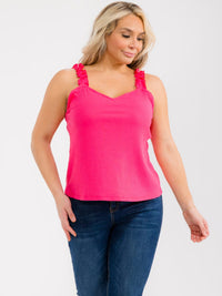 PLUS SIZE SLEEVELESS V-NECK RUFFLE RIBBED TANK TOP