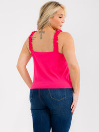 PLUS SIZE SLEEVELESS V-NECK RUFFLE RIBBED TANK TOP