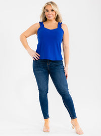 PLUS SIZE SLEEVELESS V-NECK RUFFLE RIBBED TANK TOP