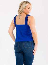 PLUS SIZE SLEEVELESS V-NECK RUFFLE RIBBED TANK TOP