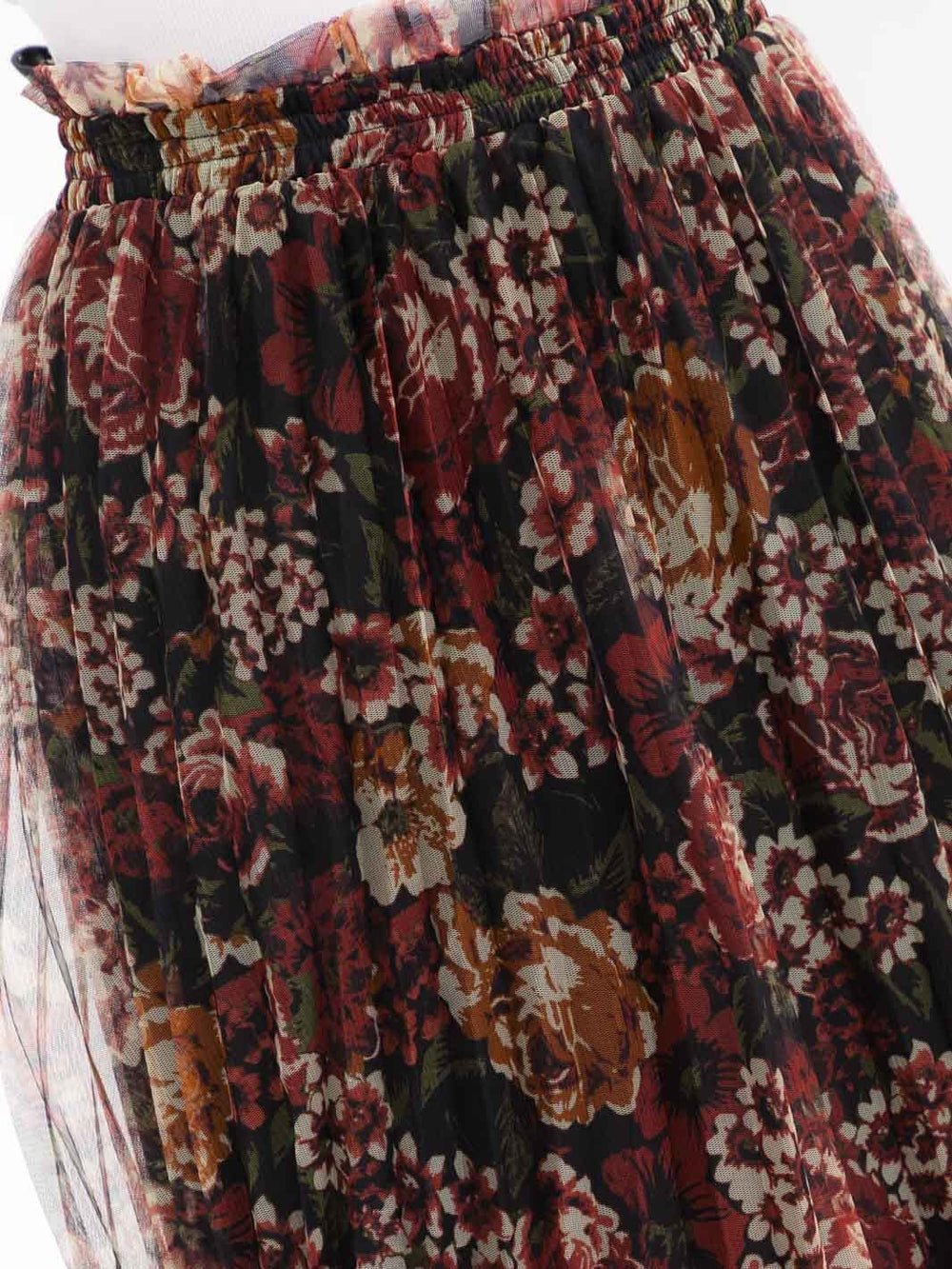 PLUS SIZE ELASTIC WAIST FLORAL PRINT MIDI SKIRT