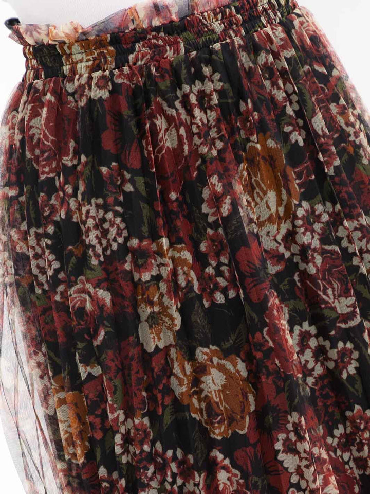 PLUS SIZE ELASTIC WAIST FLORAL PRINT MIDI SKIRT