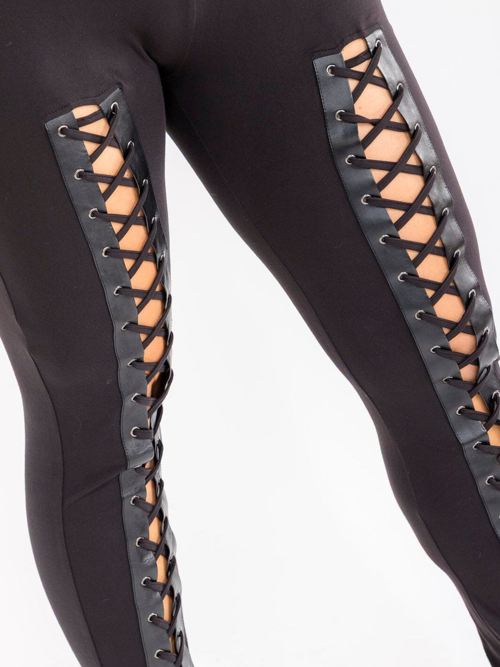 PLUS SIZE ELASTIC WAIST SKINNY LEG LACE UP DETAILED LEGGINGS