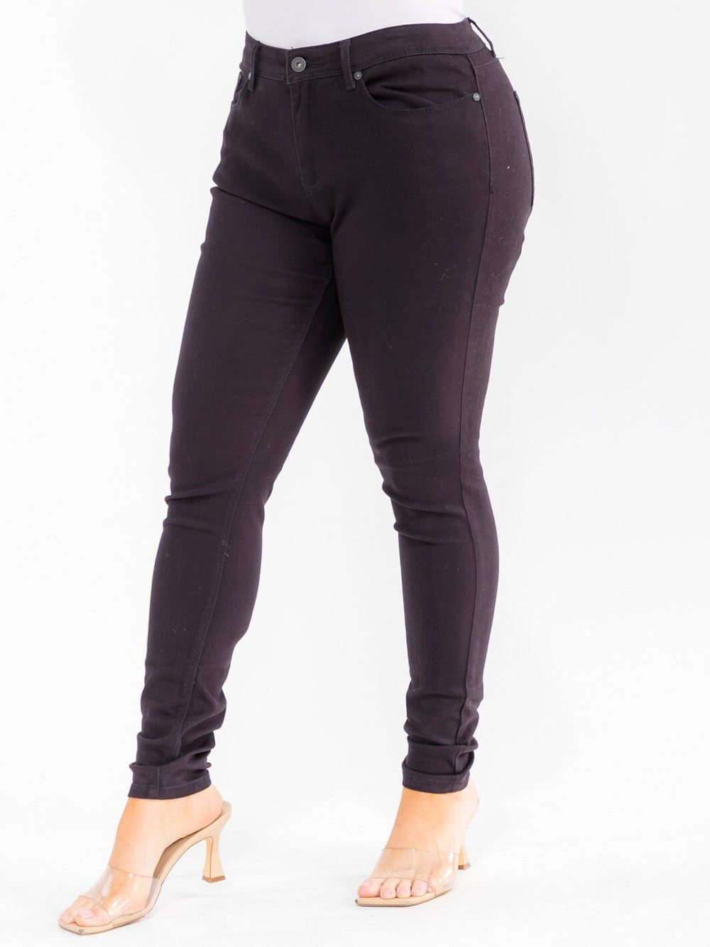PLUS SIZE BUTTON CLOSURE POCKETS SKINNY LEG DENIM PANTS