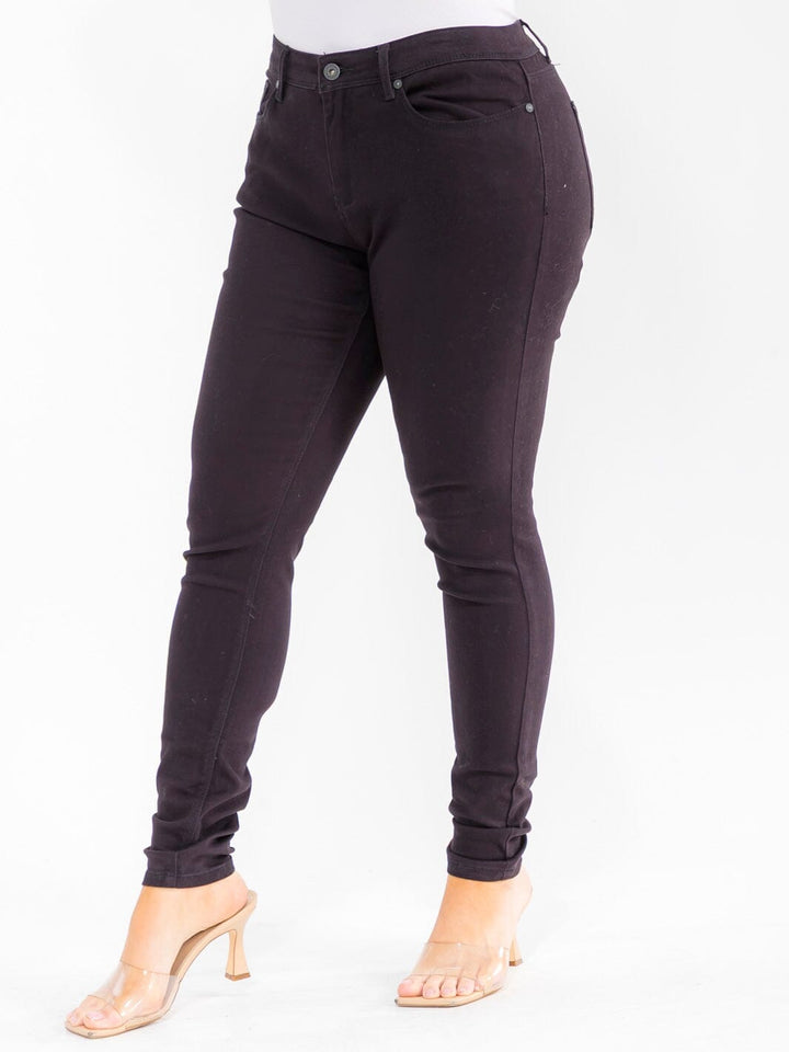 PLUS SIZE BUTTON CLOSURE POCKETS SKINNY LEG DENIM PANTS