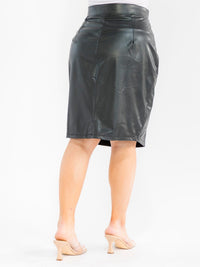 PLUS SIZE ELASTIC WAIST PU PLEATHER MINI SKIRT