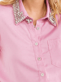 WOMEN'S SHORT SLEEVE BUTTON UP SELF TIE POCKETS STUDS DETAILED ROMPER
