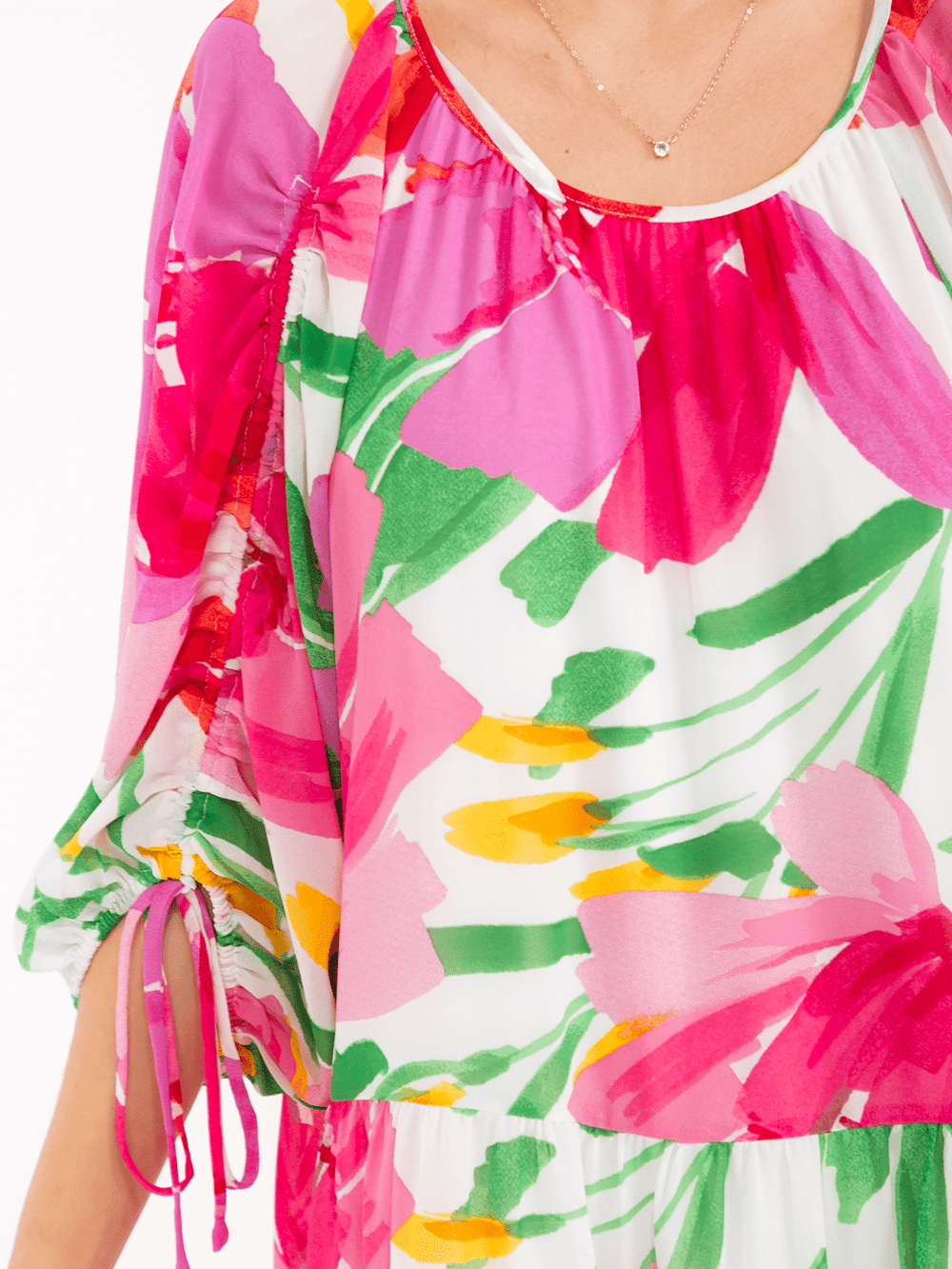 WOMEN'S 3/4 SLEEVE POCKETS TIERED LOOSE FIT FLORAL PRINT MINI DRESS