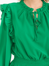 WOMEN'S LONG SLEEVE SMOCK WAIST RUFFLE TIERED FIT & FLARE MINI DRESS