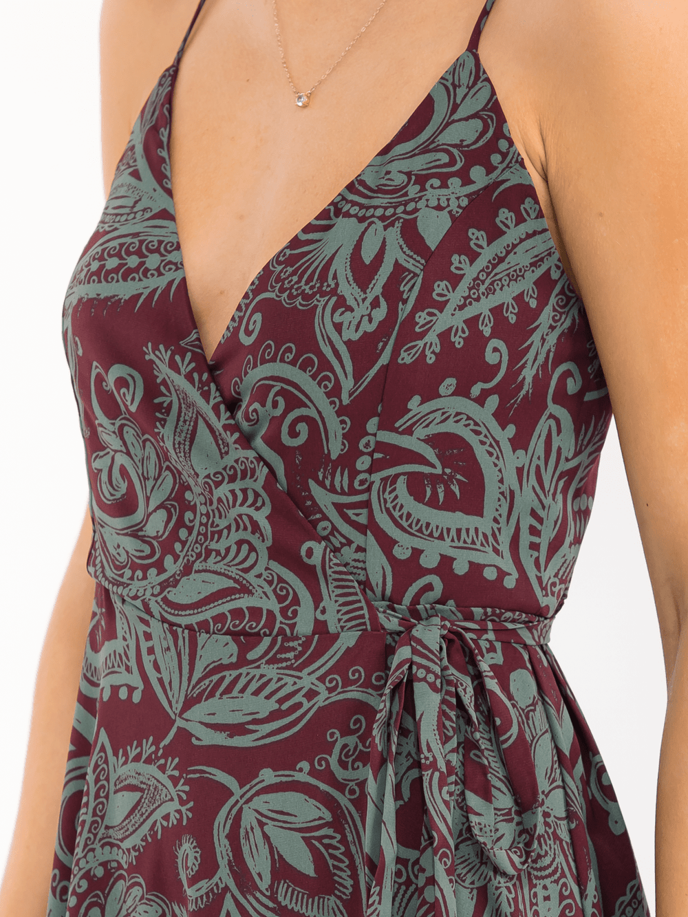 WOMEN'S SLEEVELESS SELF TIE FLORAL WRAP MAXI DRESS