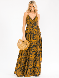 WOMEN'S SLEEVELESS SELF TIE FLORAL WRAP MAXI DRESS