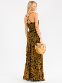 WOMEN'S SLEEVELESS SELF TIE FLORAL WRAP MAXI DRESS